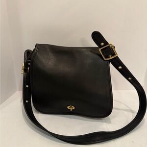 Vintage COACH 9525 Black Stewardess Glove-Tanned Cowhide Turn Lock Bag